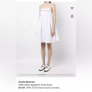 Cecilie Bahnsen Ruffle Detail Spaghetti Strap Dress 2 NWT White Dainty Wedding S